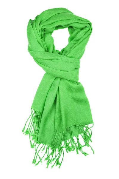 Зеленый шерстяной шарф изолирован на белом фоне . — стоковое фото