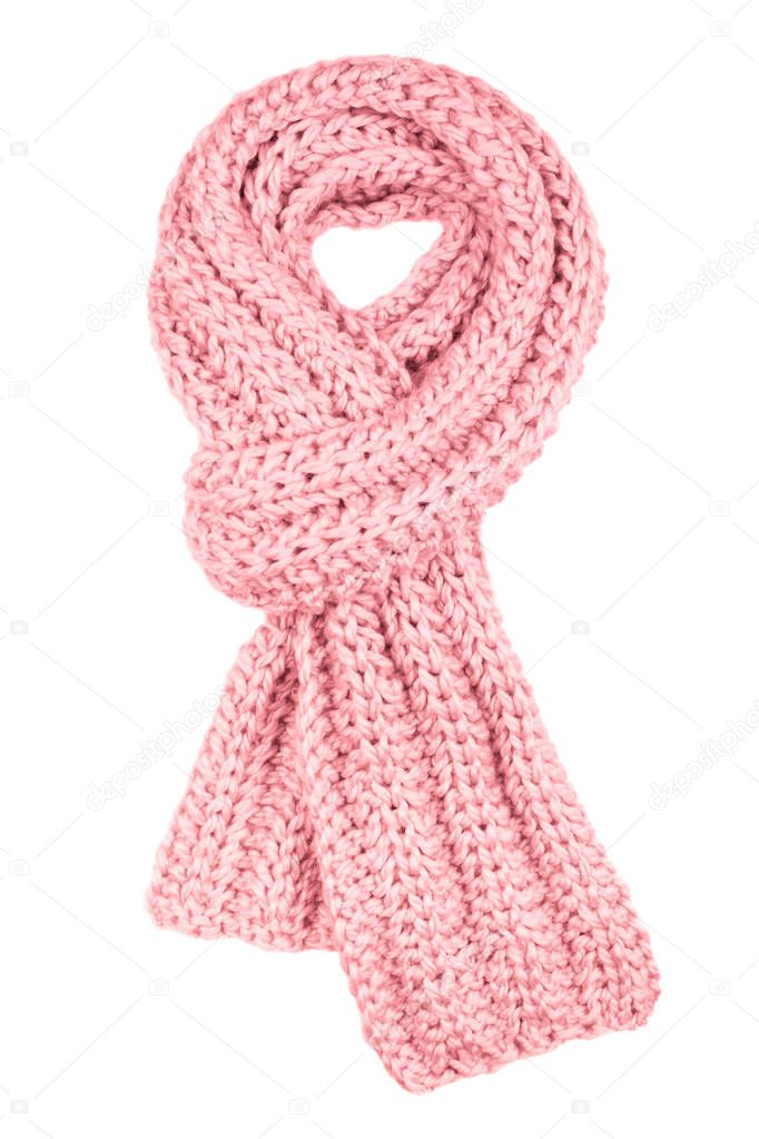 Pink wool scarf isolated on white background.