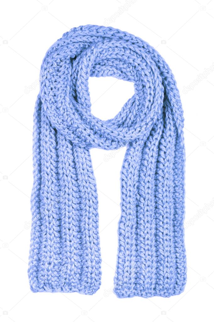 Blue wool scarf isolated on white background.