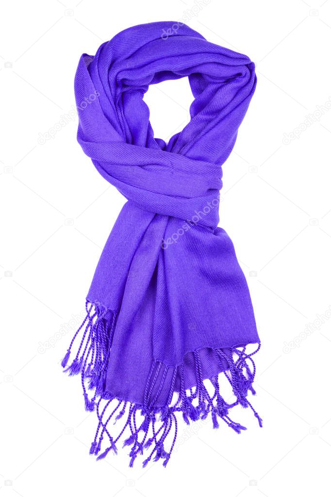 Purple wool scarf isolated on white background.