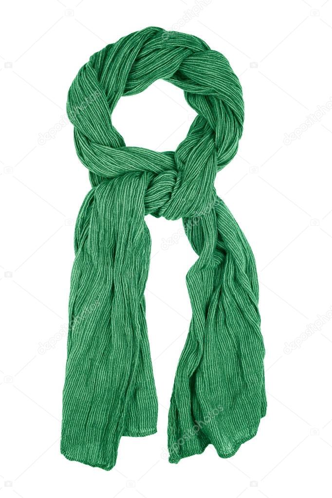 Green wool scarf isolated on white background.