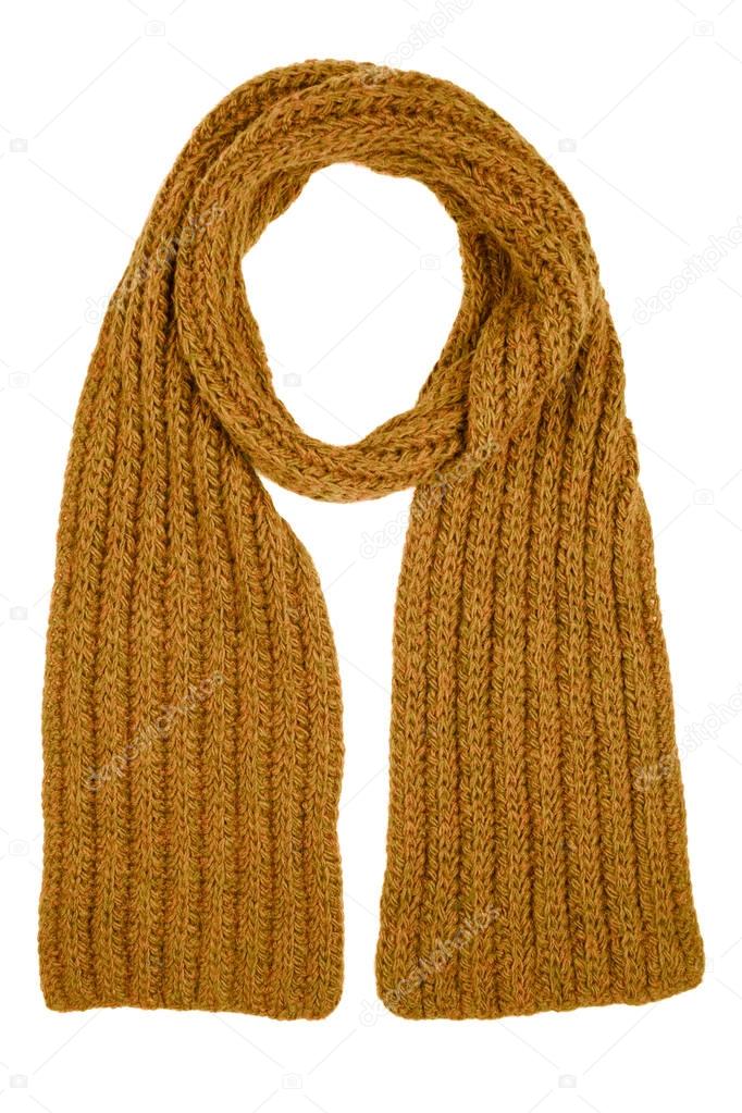 Yellow wool scarf isolated on white background.