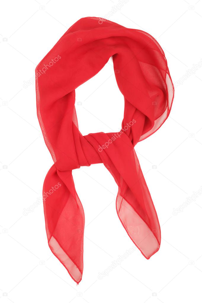 Red silk scarf isolated on white background.