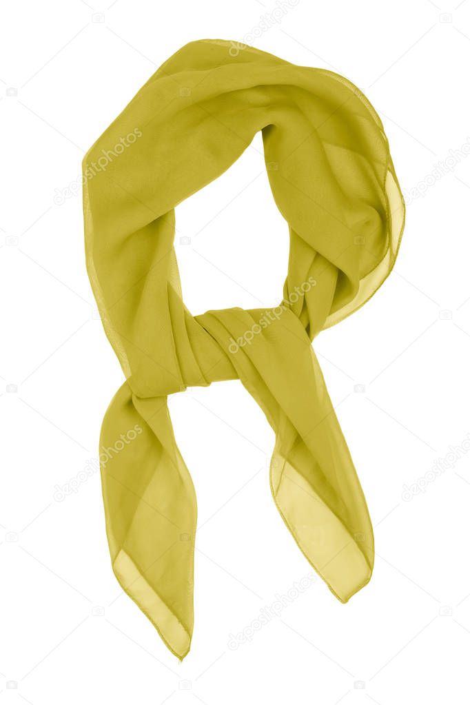 Yellow silk scarf isolated on white background.