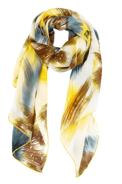 Foulard en soie jaune isolé sur fond blanc . — Photo