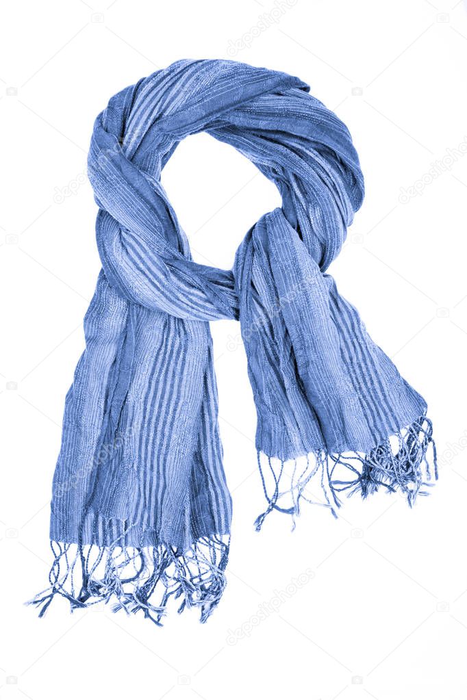 Blue wool scarf isolated on white background.