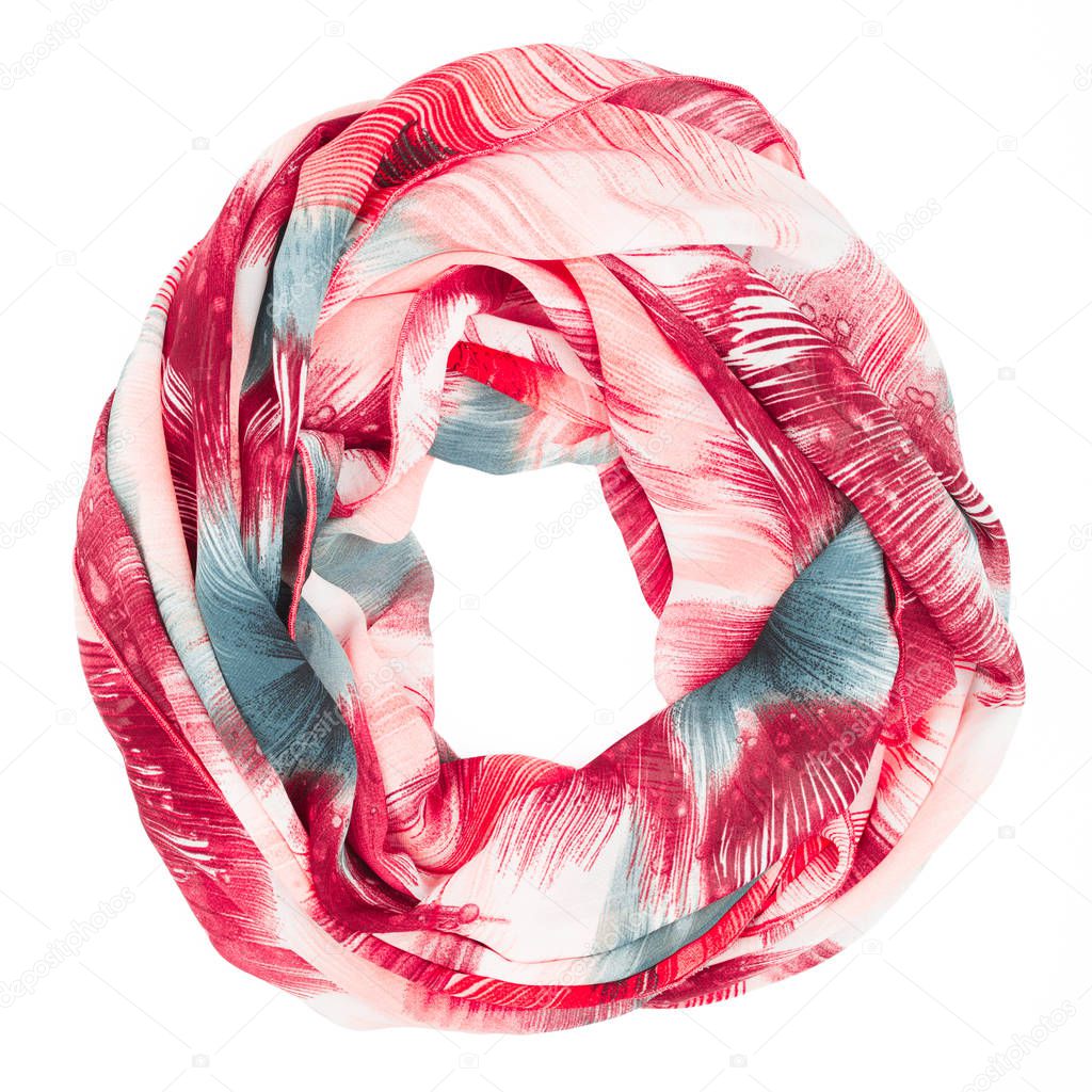 Red silk scarf isolated on white background.