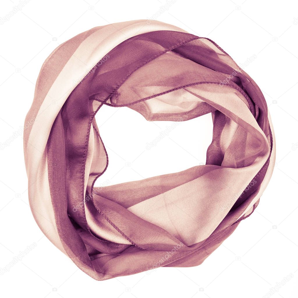 Pink silk scarf isolated on white background.