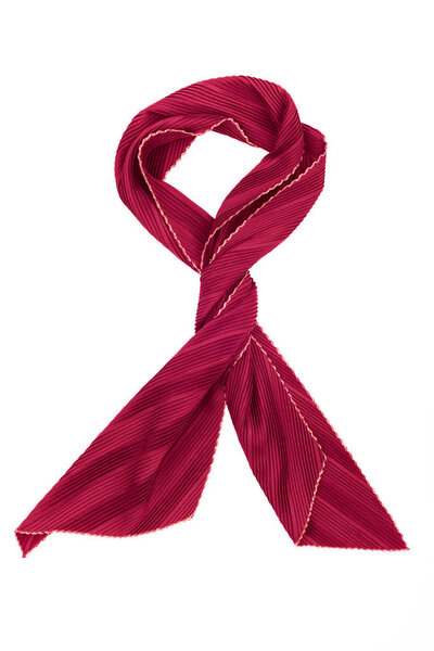 Red silk scarf isolated on white background.