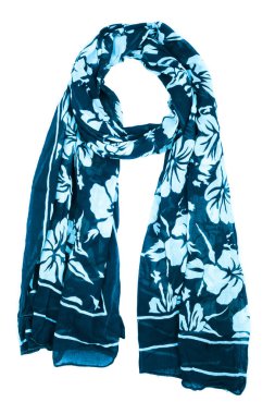 Mavi İpek eşarp izole üzerinde beyaz arka plan.