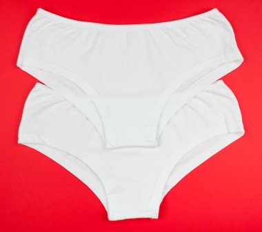 Kadın Pamuk külot üzerinde izole kırmızı arka plan çiçekli.