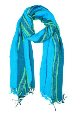 Mavi İpek eşarp izole üzerinde beyaz arka plan.