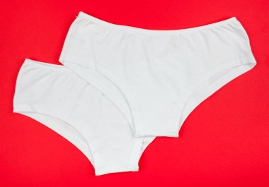 Kadın Pamuk külot üzerinde izole kırmızı arka plan çiçekli.