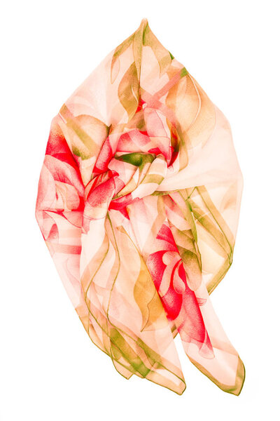 Beige silk scarf isolated on white background.