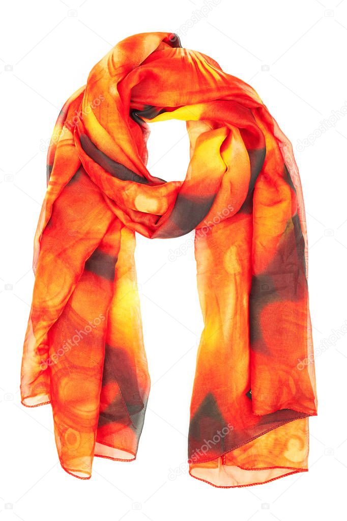 Orange silk scarf isolated on white background.