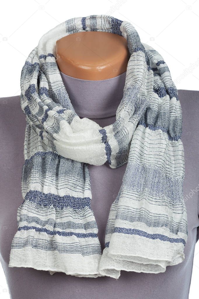 Gray scarf on mannequin isolated on white background