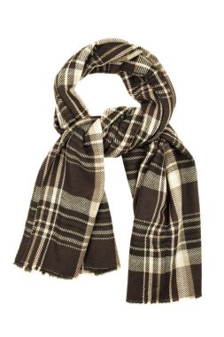 Beyaz arka plan üzerinde izole bej yün atkı.