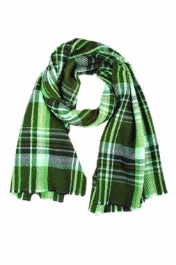 Yeşil yün eşarp izole üzerinde beyaz arka plan.