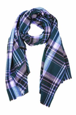 Mavi yün eşarp izole üzerinde beyaz arka plan.