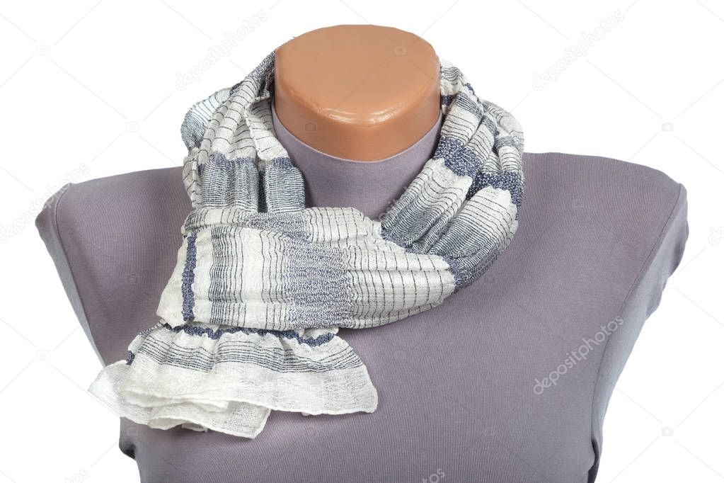 Gray scarf on mannequin isolated on white background.