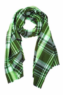 Yeşil yün eşarp izole üzerinde beyaz arka plan.