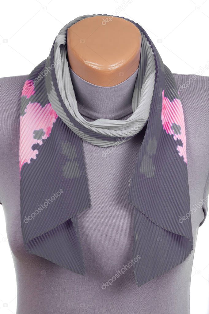 Gray scarf on mannequin isolated on white background.