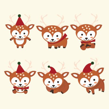 Bir dizi renkli Noel Yağmuru geyik çizimleri. Araba.