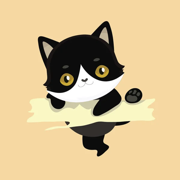 Симпатичная черная кошка с большими глазами. Векторная иллюстрация . — стоковый вектор