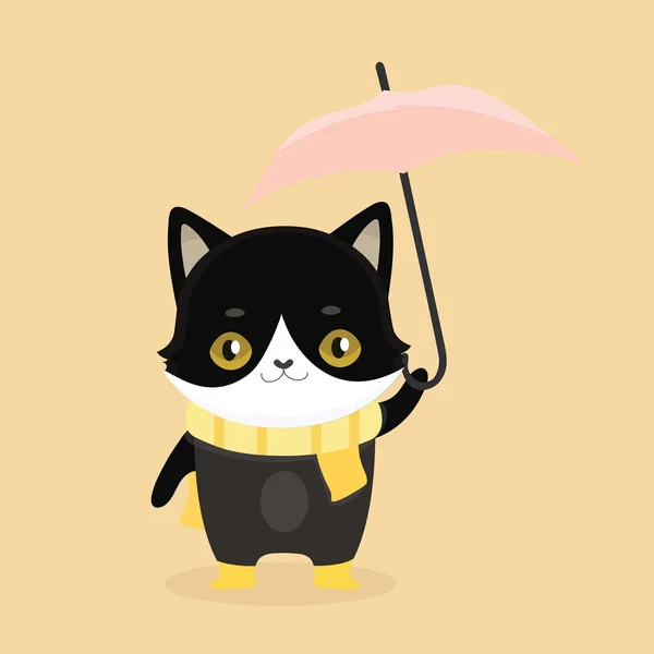 Симпатичная черная кошка с большими глазами. Векторная иллюстрация . — стоковый вектор