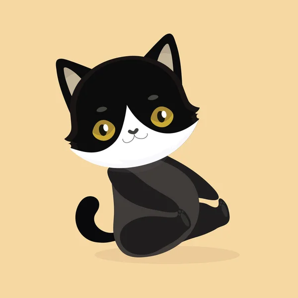 Iri gözlü sevimli çizgi siyah kedi. vektör çizim. — Stok Vektör