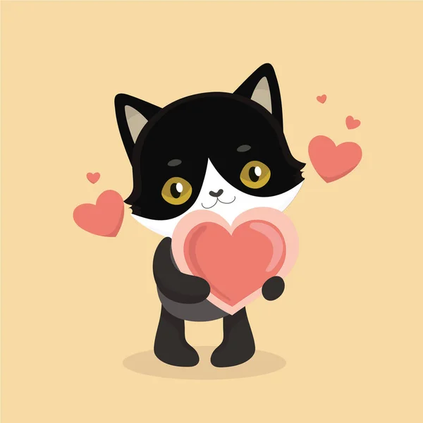 Gato preto bonito desenho animado com olhos grandes. Ilustração vetorial . — Vetor de Stock