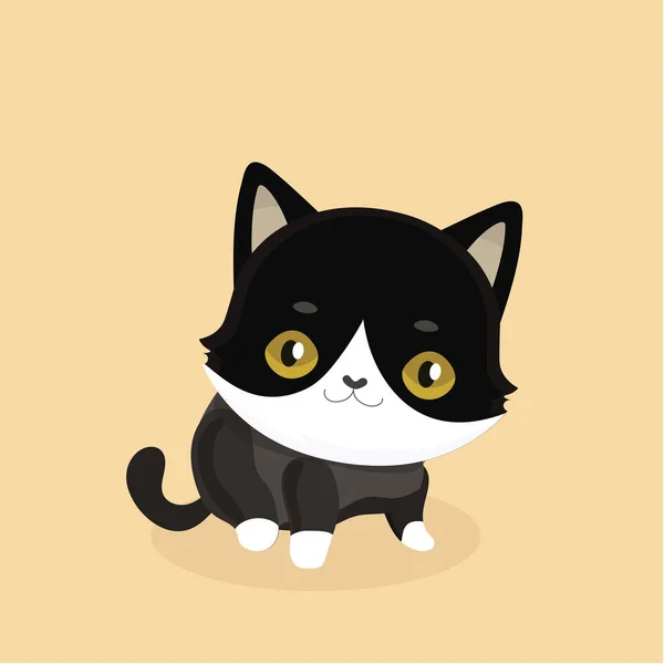 Cute cartoon zwarte kat met grote ogen. vectorillustratie. — Stockvector