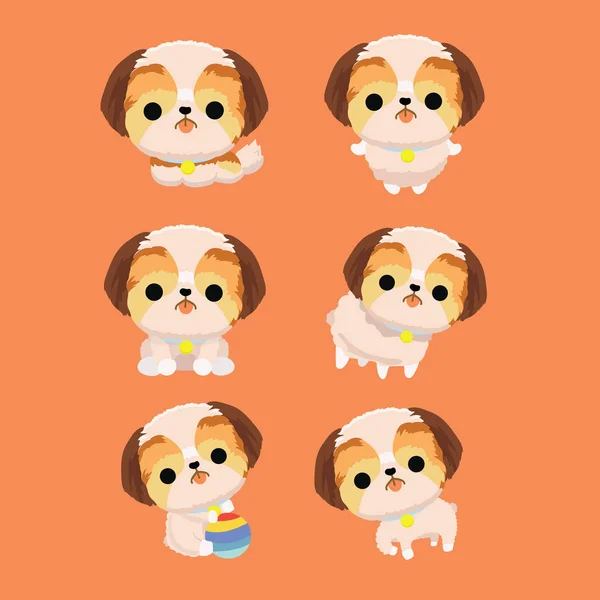 Conjunto de dibujos animados personaje shih tzu perro — Vector de stock