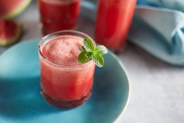Refreshing watermelon smoothie in the glasses. 