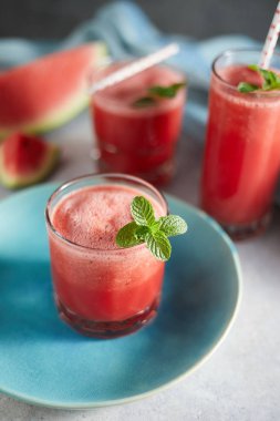 Refreshing watermelon smoothie in the glasses. 