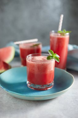 Refreshing watermelon smoothie in the glasses. 