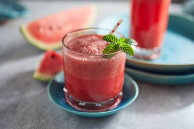 Refreshing watermelon smoothie in the glasses. 