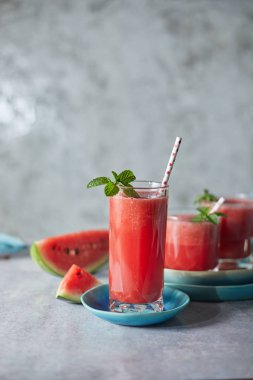 Refreshing watermelon smoothie in the glasses. 