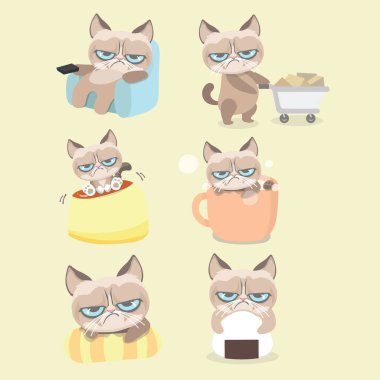 Huysuz kedi komik vektör kümesi