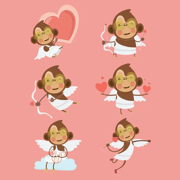 Monkey cupid set.Concept for the Valentines Day — стоковий вектор