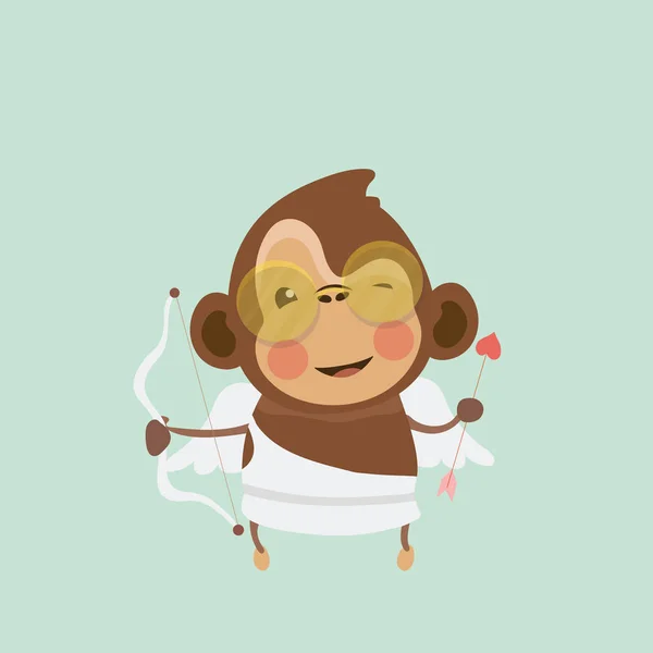 Monkey cupid character. Valentine's Day concept — 스톡 벡터