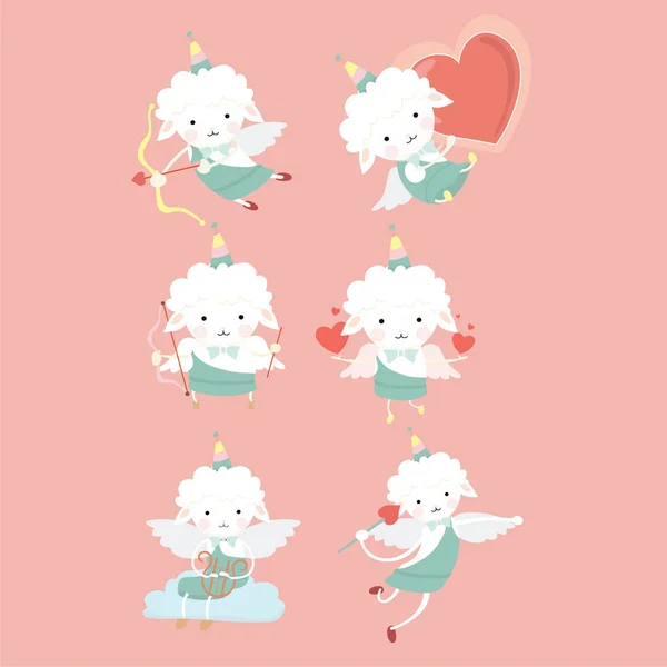 Πρόβατα σύνολο cupid.Concept για την Ημέρα του Αγίου Βαλεντίνου — Διανυσματικό Αρχείο