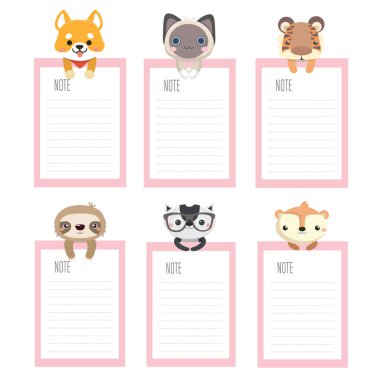 Set of design paper note with cute animal.