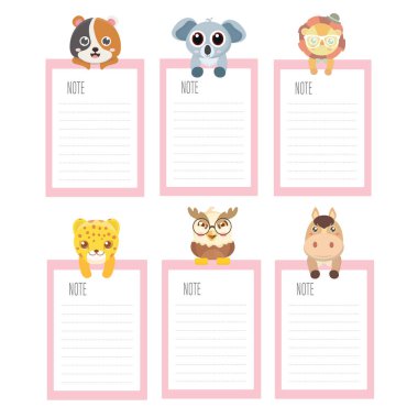 Set of design paper note with cute animal.