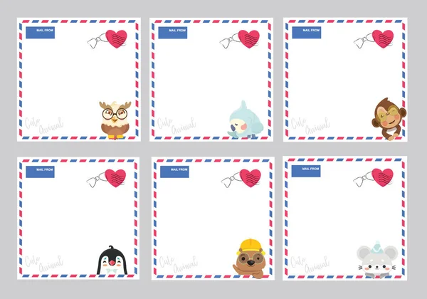 Set of design paper note with cute animal. — ストックベクタ