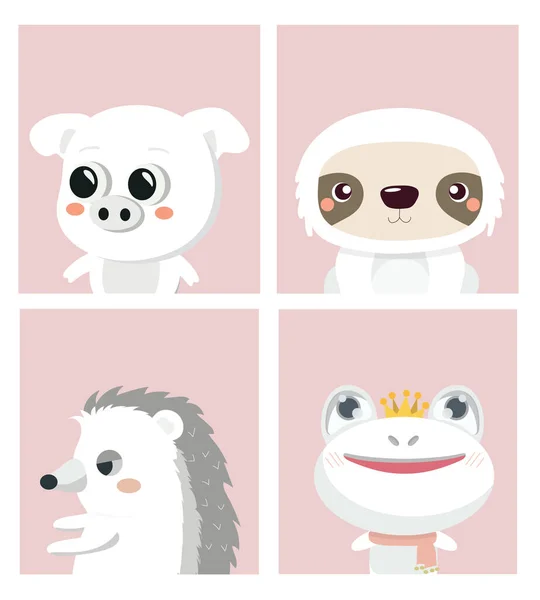 Cute Plakaty Zwierzętami Stylu Kreskówki — Wektor stockowy