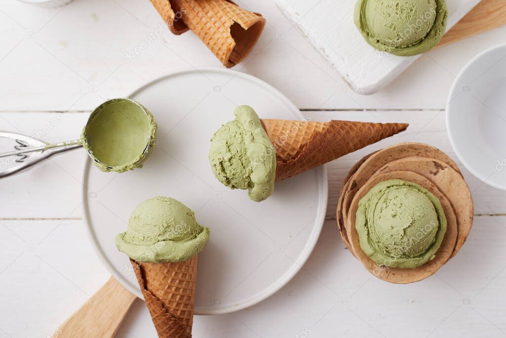 Homemade Green tea matcha ice cream.