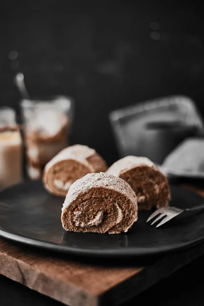 Roll Mała Kawa Ciasto Śmietaną — Zdjęcie stockowe