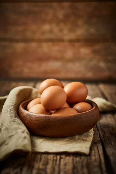 chicken eggs on the table. Farm products, natural eggs.