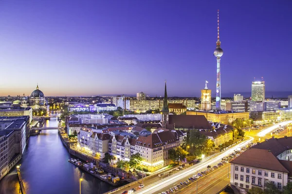 Berlin city skyline at sunset